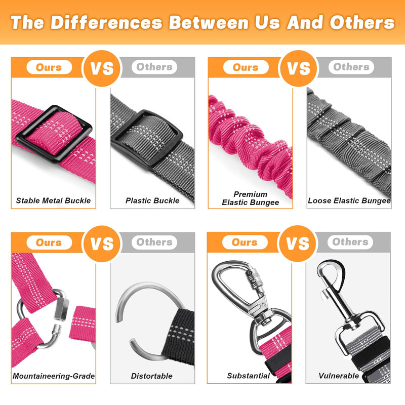 Dog Seat Belt for Car, Adjustable 4-in-1 Dog Car Seatbelt Leash with Hook & Buckle, Reflective Dog Seatbelt Harness for Car with Vehicle Car Headrest & Swivel Carabiner and Poop Bag, Rose - BeesActive Australia