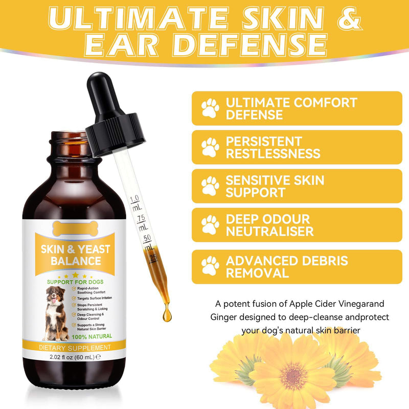 Yeast Balance Support for dogs, Advanced Dog Itchy Skin Care & Ear Cleanser – Natural Support During Seasonal Changes – Fast-Acting Soothing Care for Sensitive Skin - 60ml