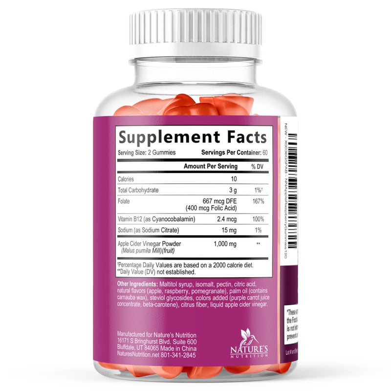 Apple Cider Vinegar Gummies 1000mg per Serving - Sugar Free Max Strength ACV Gummy Vitamins Supplement, Advanced Formula, Vitamin B12 Supports Metabolism & Energy, Keto Friendly, Vegan, 120 Gummies 120 Count (Pack of 1)
