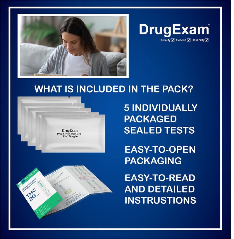 5 Pack - DrugExam Highly Sensitive Marijuana THC 20 ng/mL Single Panel Drug Test Kit - Marijuana Drug Test with 20 ng/mL Cutoff Level for Detecting Any Form of THC in Urine up to 45 Days (5) 5 - BeesActive Australia