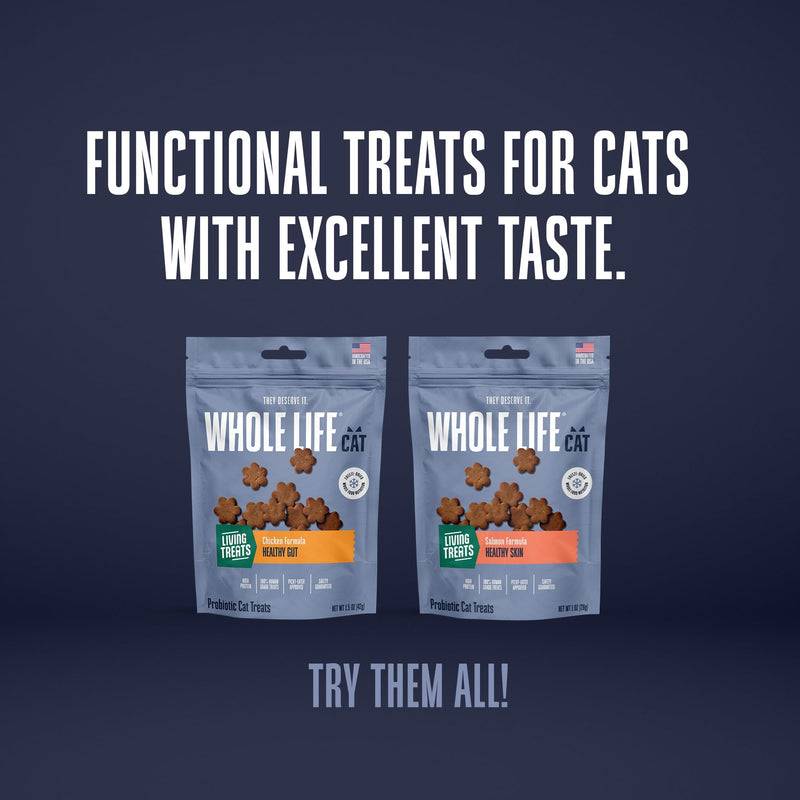 Whole Life Cat Living Treats for Cats – Human Grade Probiotics for Allergy & Itchy Skin Relief, Natural Digestive Support, Healthy Cat Snacks for Felines - Salmon & Yogurt, 1 oz (Pack of 2) Healthy Skin With Salmon & Yogurt 1 Ounce (Pack of 2)
