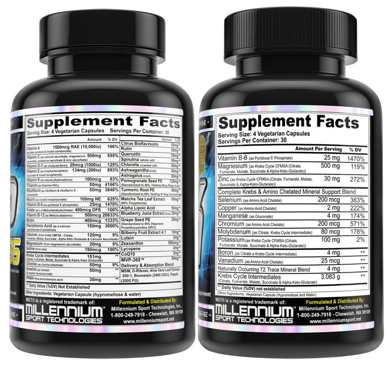 MST Foundation Stack, ZMK Nighttime Multi-Mineral, 120 V-Caps and MVP-365 Premium Multiple Vitamin, 1000iu Vitamin D3, 120 V-Caps, BSCG Certified Drug Free Millennium Sport Technologies
