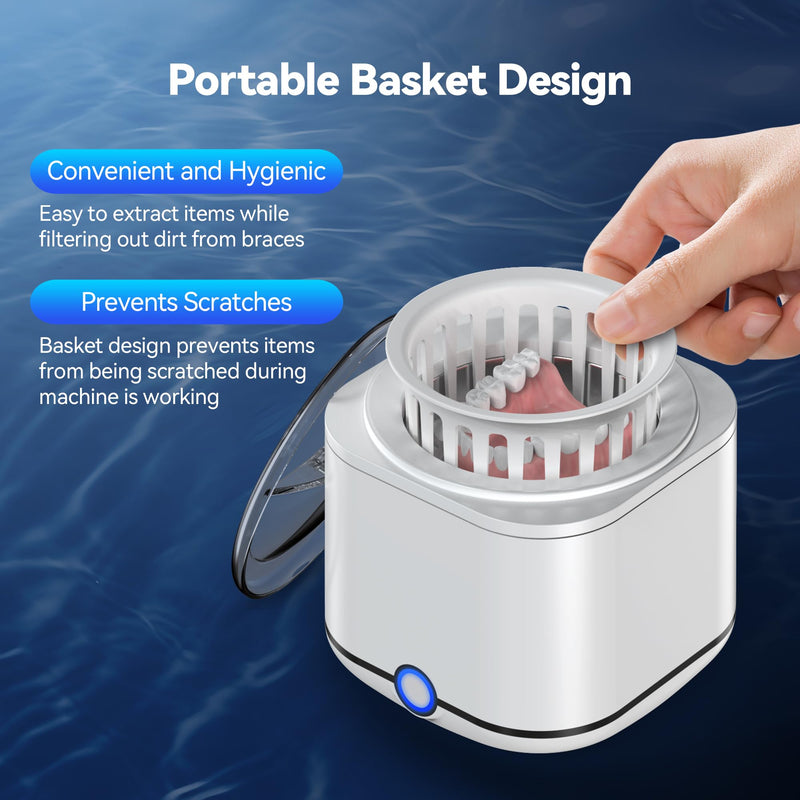 Miorcols Ultrasonic Retainer Cleaner, 48kHz Retainer Cleaner Machine for Dentures, Mouthguard, Braces, Night Guard, Toothbrush, Jewelry with 7.8OZ Dental Cleaning Pod-Cool White Cool White - BeesActive Australia