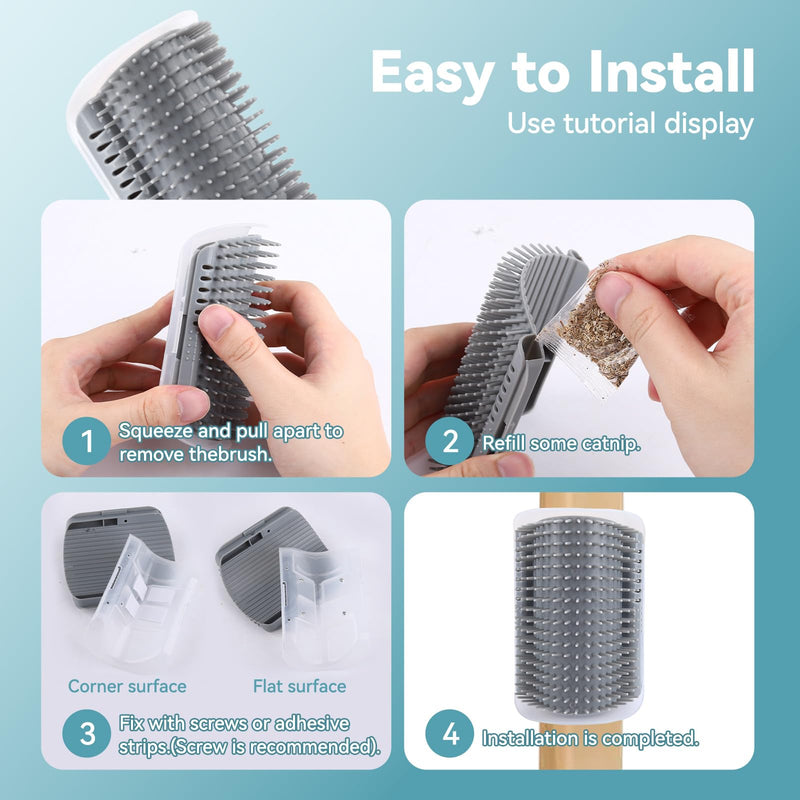 2Packs Cat Self Groomer, Cat Wall Corner Scratcher with Catnip, Soft Cat Brushes, Self Grooming Cats Brush Wall Corner Massager Combs for Long Short Fur Kitten Indoor Cats （Grey） Grey - BeesActive Australia