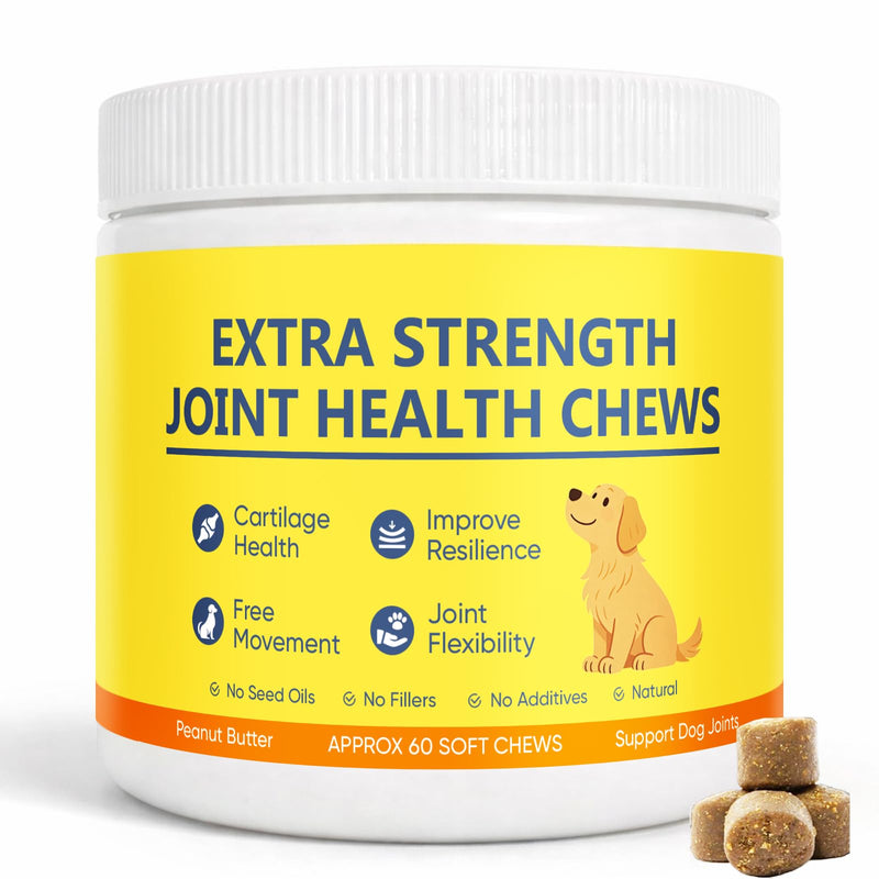 Extra Strength Joint Health Chews, Dog Hip and Joint Supplement, Contains MSM & Collagen Peptides, Promotes Joint Lubrication, Comprehensive Joint Care, 60 Chews (1) 1