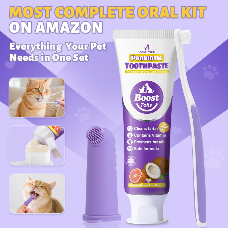 Cat Toothbrush and Toothpaste Kit + Cat Toothbrush for Daily Teeth Cleaning