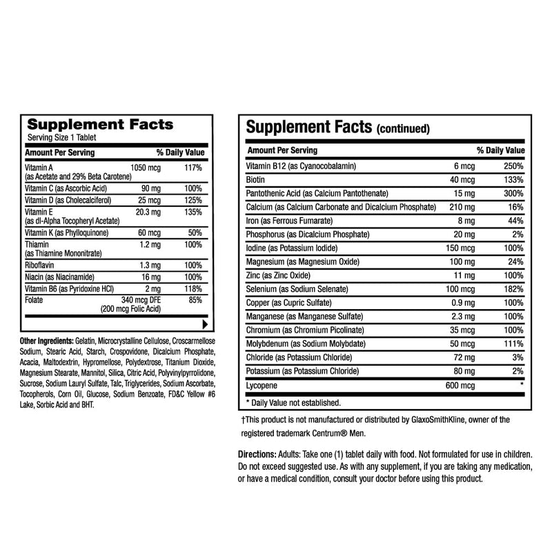 Earth's Splendor Men Multivitamin Immune B12 A C D E K B6 120 Tablets | Men's Multivitamin Overall Wellness Metabolism Immune Vitamins A C D E K B6 B12 120 Tablets