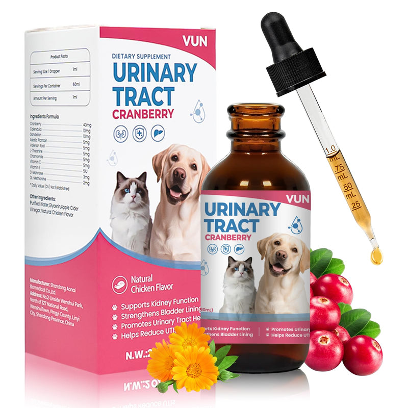 Cat UTI Treatment,Dog Urinary Tract Infection Drops, Renal Health for Cats Pets - Kidney Support,Bladder Control for Dogs Incontinence - Cat UTI Remedy Cranberry & D-Mannose (1 Pack) 1 Pack