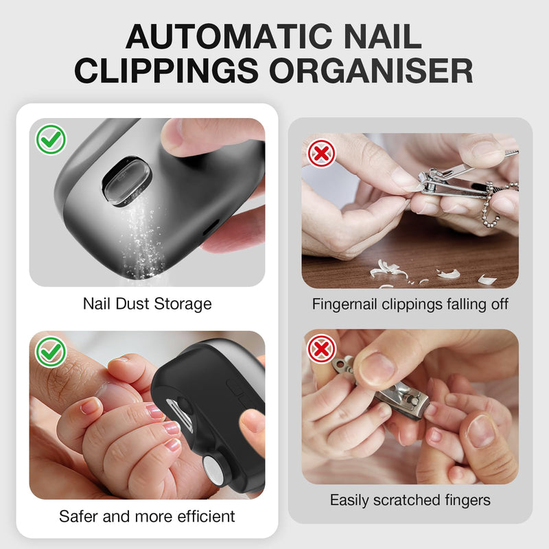 Electric Nail Clipper for Seniors/Adults/Children 2026 New Electric Nail Trimmer Set Dual-FunctionTrimming and Filing System for Thick Nails Toe Nail Clippers Removing Dead Skin and Nail Polish Black