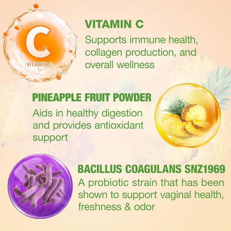 Premium Feminine Balance Gummies for Women, Pineapple Gummies for Women Ph Balance & Vaginal Health, Immune Support, Vegan, Gluten-Free, Pineapple Flavor, 60 Count 1pack