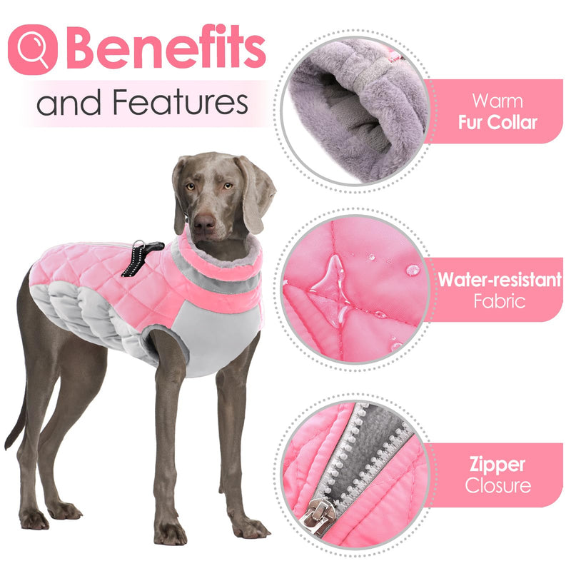 AOFITEE Dog Coat, Warm Dog Jacket Dog Winter Coats, Reflective Turtleneck Dog Fleece Vest with Harness Built in, Waterproof Windproof Dog Snow Jacket Snowsuit for Small Medium Large Dogs, Pink M - BeesActive Australia