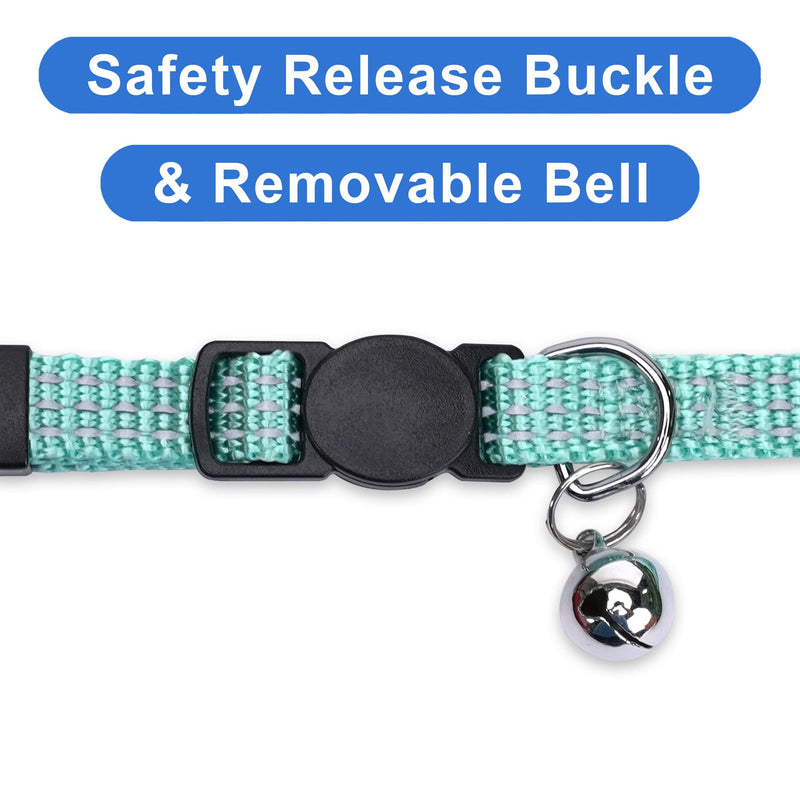 Pawtitas Reflective Cat Collar with Safety Buckle and Removable Bell Cat Collar Kitten Collar Teal Cat Collar ⚡️ Reflective Teal - BeesActive Australia