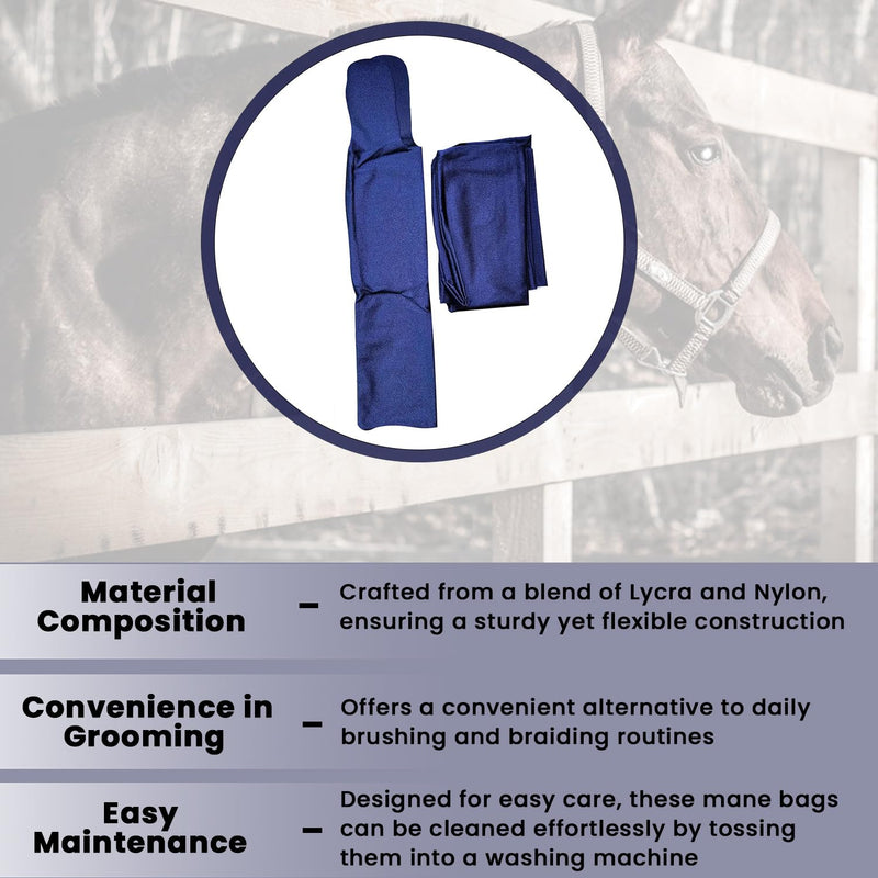 Ranch Hand Horse Mane Bags - Protect Horse's Mane from Wind, Sun, Mud, Preventing Tangles, Rubbing Out, and Breakage | Made with Lycra and Nylon (Dark Blue) Dark Blue - BeesActive Australia