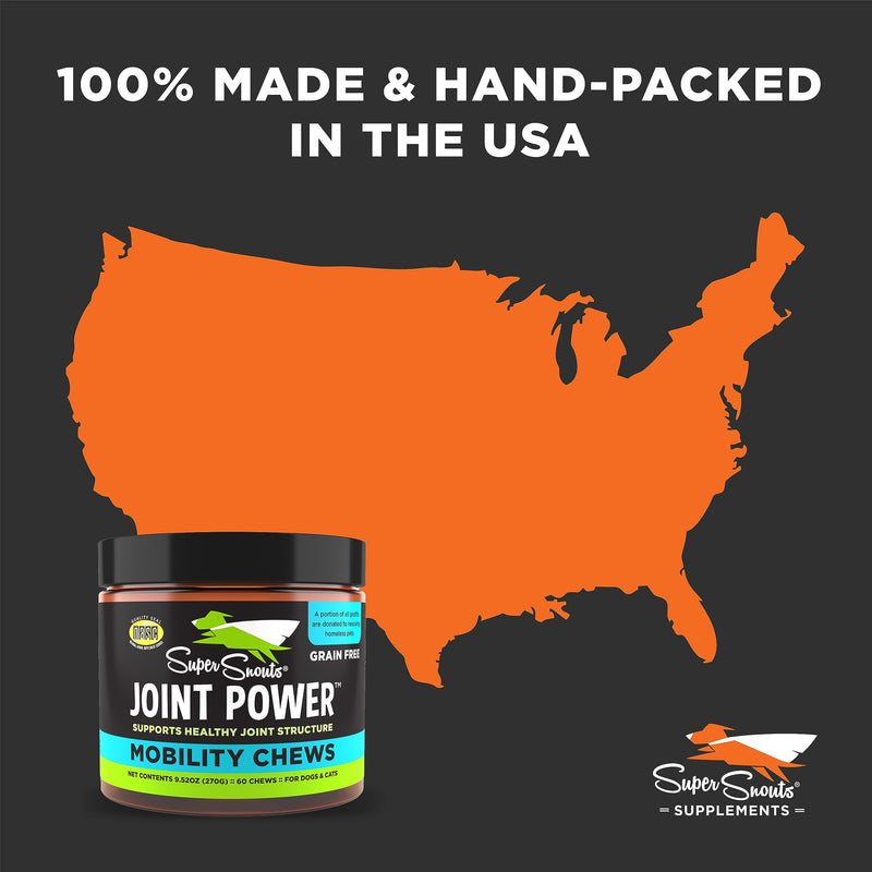 Super Snouts Joint Power – 60 Soft Chews – Joint Supplement for Dogs and Cats with Green Lipped Mussel Helps Ease Discomfort & Stiffness– Made in The USA - PawsPlanet Australia