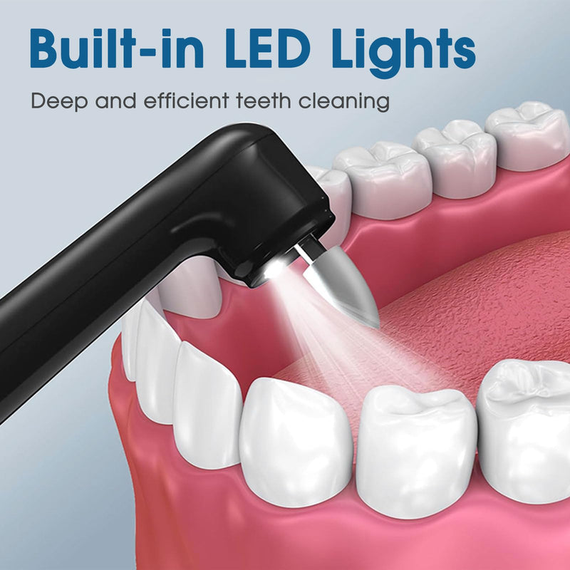 Plaque for Teeth Whitening Tools Electric Tartar Polishing Cleaning Kit with LED Light 5 Speed Modes with 5 Replacement Brush Heads (Black) - BeesActive Australia
