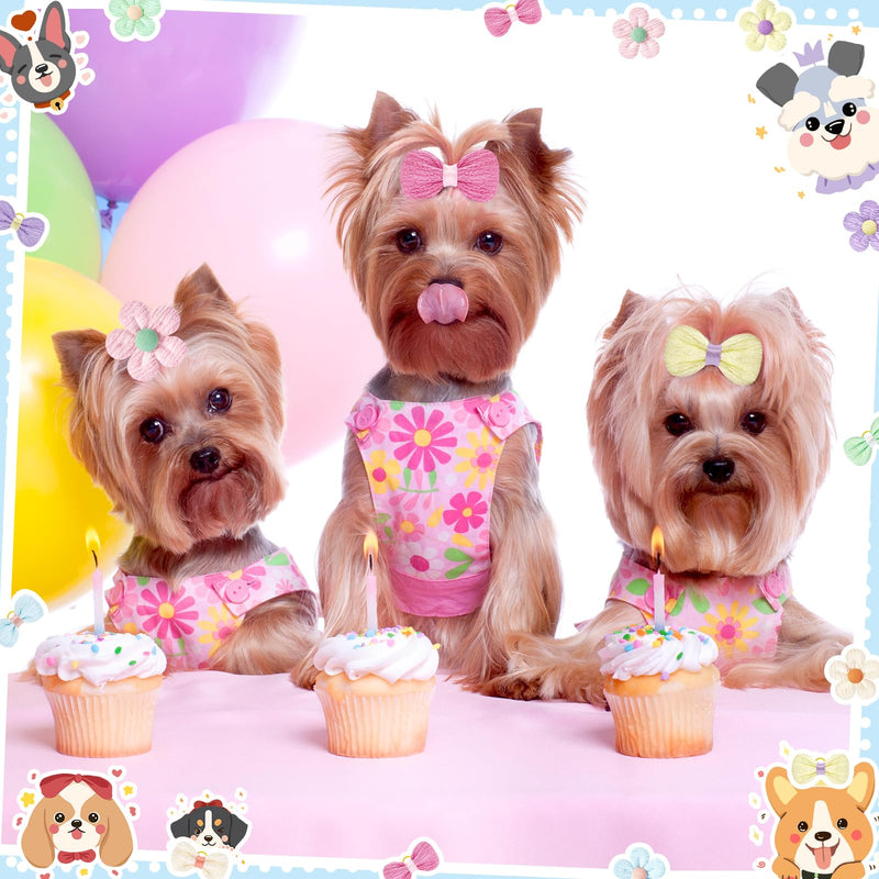 24Pcs Cute Flower Dog Hair Bows with Rubber Bands Small Dog Hair Bows Handmade Puppy Dog Grooming Bows for Dogs Girls for Holiday Spring Easter Dog Puppy Yorkie Pet Hair Accessories - BeesActive Australia