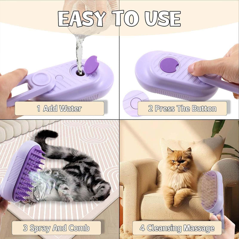 Cat Steam Brush for Shedding, Steam Brush for Indoor Cats, Water Brush, Cat Spray Mist Massaging Brush, Pet Hair Removal Brush, Suitable for Cats, Dogs and Rabbits, Cat Cleaning Brush 😽purple - BeesActive Australia