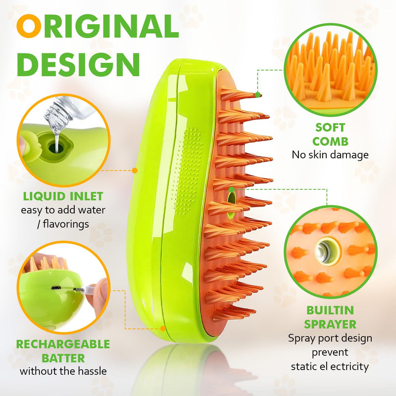 Cat brush with steam, 3-in-1 steam brush cat green steamy brush cat steam brush for cats with spray cat brush with water cat steam brush care brush for cats and dogs for hair removal - BeesActive Australia