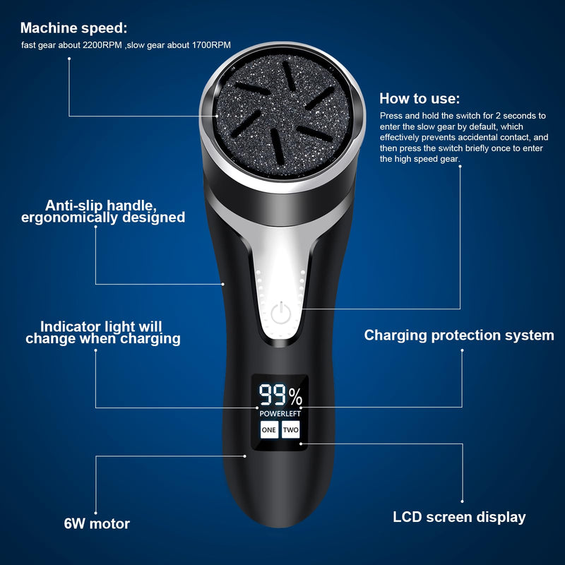 Electric Foot Callus Remover, IPX7 Waterproof Pedicure Kit Rechargeable Calloused Feet Remover Tool with LCD Display, 2-Speed Dual Motors for Efficient Exfoliation of Dead Skin on Feet - BeesActive Australia