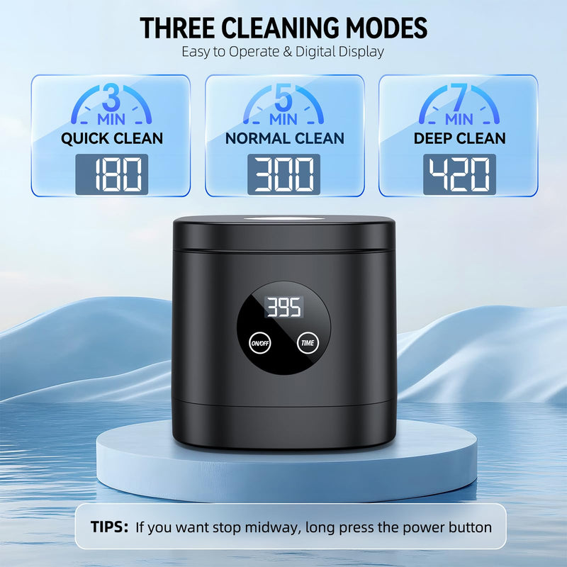 TEBAL Ultrasonic Retainer Cleaner Machine, 52kHz Ultrasonic Denture Cleaner for Mouth Guards, Braces, Toothbrush Heads, Jewelry, Dental Ultrasonic Cleaner with 250ML Capacity & Cleaning Brush, Black