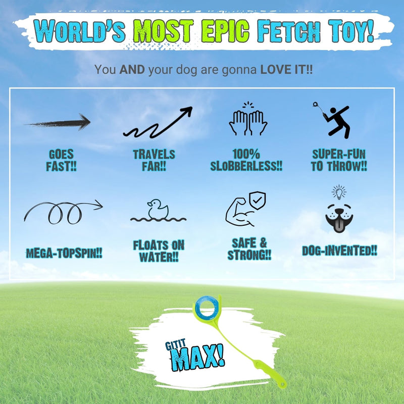Gitit MAX! - Launcher + Ring, Epic Fetch Dog Toy, Slobberless/Clean Hands Loading, for Medium to Large Dogs - BeesActive Australia