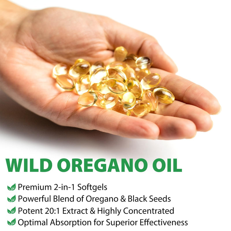 Organic Oil of Oregano Capsules with Black Seed Oil, 6000mg Oregano Oil & 200mg Black Seed Oil per Serving, Immune Support, Non-GMO, Gluten Free, 120 Softgels - BeesActive Australia