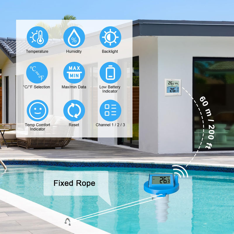 KETOTEK Wireless Pool Thermometer Digital Water Temperature Gauge Pool Floating Indoor Outdoor Thermometers for Swimming Pool, Bathtub, Pond, Aquarium Remote Temperature Monitor Sensor IPX8 Waterproof - BeesActive Australia