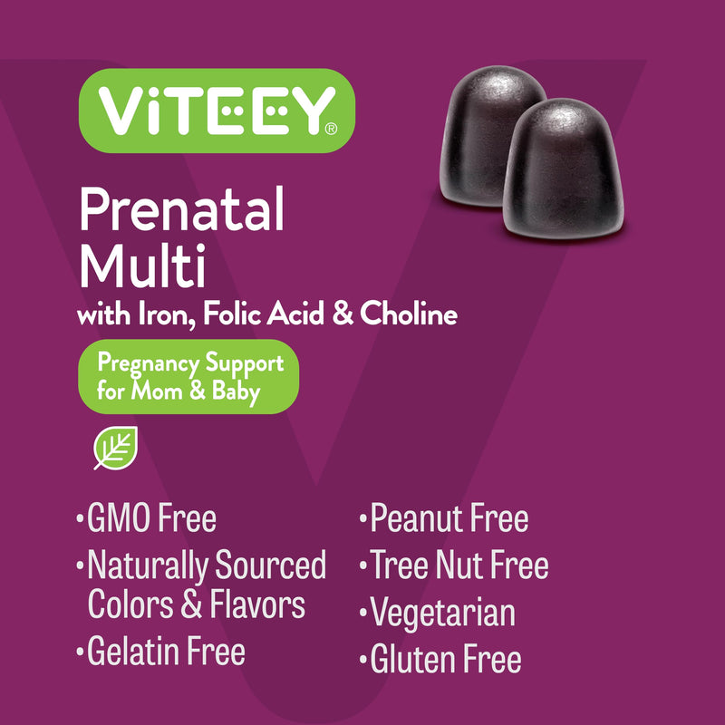 Viteey Prenatal Gummies for Women - Prenatal with Iron | for Pregnancy with Choline & Folic Acid Gummies - Vegetarian, Gluten Free - 120 Count 60 Count (Pack of 2)
