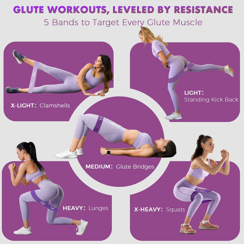 WSAKOUE Fabric Resistance Bands for Working Out – 5 Booty Bands for Women & Men, Exercise Workout Bands for Legs, HIPS & Glutes – Ideal for Home Fitness, Yoga, Pilates & Rehab Purple