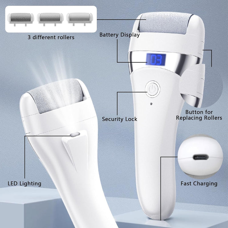 Upgraded Electric Foot Callues Remover, Portable Electric Foot Files with 3 Heads, Rechargeable Feet File for Foot Care, Waterproof Deadskin Remover, Pedicure Tool for Dry and Crack Feet - BeesActive Australia