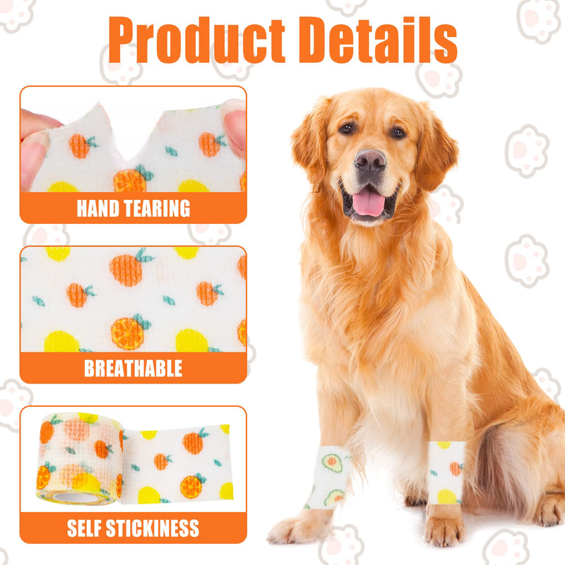 6 Roll 2 Inch x 5 Yards Pet Vet Wrap for Dogs Cats, Cohesive Bandages in Bulk, Colorful Cute Non-Woven Self Adhesive Bandages Wrap Roll for Pet Animals Wound Care Ankle Sprains & Swelling fruit - BeesActive Australia