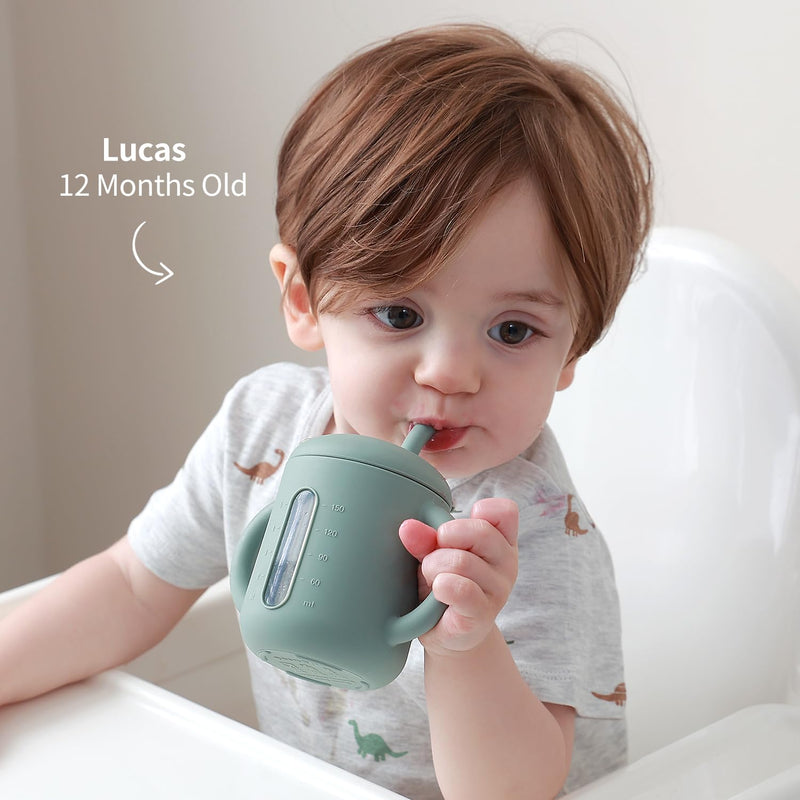 SAMiGO Silicone Sippy Cup, Baby Straw Cup for 6 12 18 Months, Sippy Cup with Straw for Toddlers 1-3 Years, Baby Water Cup for Drinking and Training, 6 oz Forest