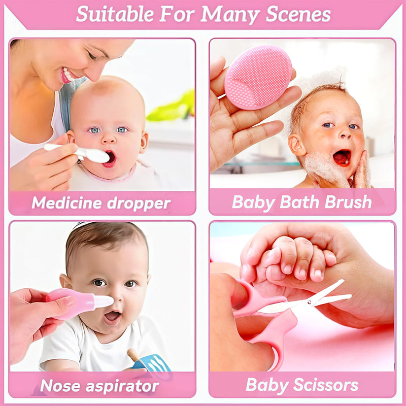Baby Healthcare and Grooming Kit, 20 in 1 Portable Baby Safety Care Set with Hair Brush Comb Nasal Aspirator Electric Nail Trimmer Set Baby Essentials kit for Newborn Boys Girls (Pink) Pink 20 in 1 - BeesActive Australia