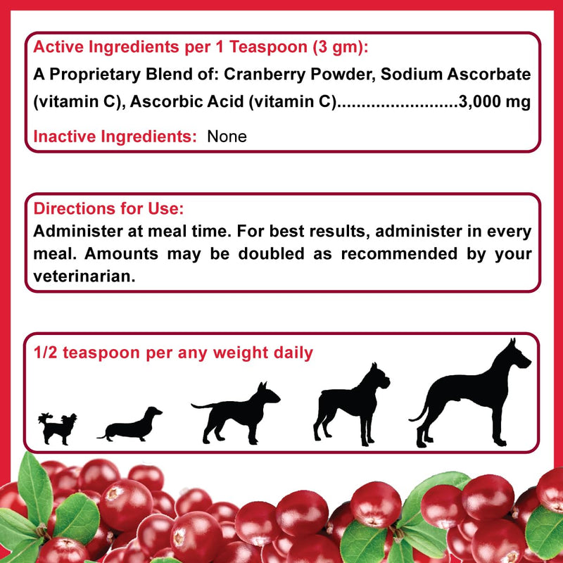 Dogzymes Cran Tri C Urinary Tract Support, Vitamin C Blend, 1418mg per Teaspoon (1 Pound) - PawsPlanet Australia