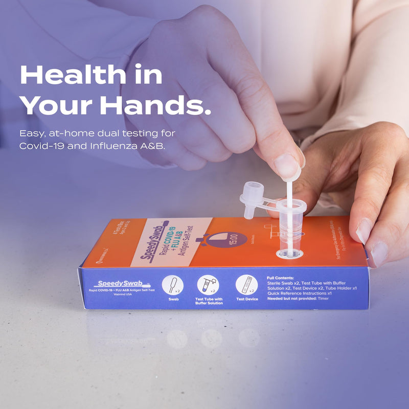 SpeedySwab COVID-19 and Flu A&B, 3-in-1 Antigen Rapid Combo Test, Results in 15 Minutes, FDA Authorized, At-Home Flu and COVID Test Kit, Easy to Use Nasal Swab (4 Pack) 4 Pack