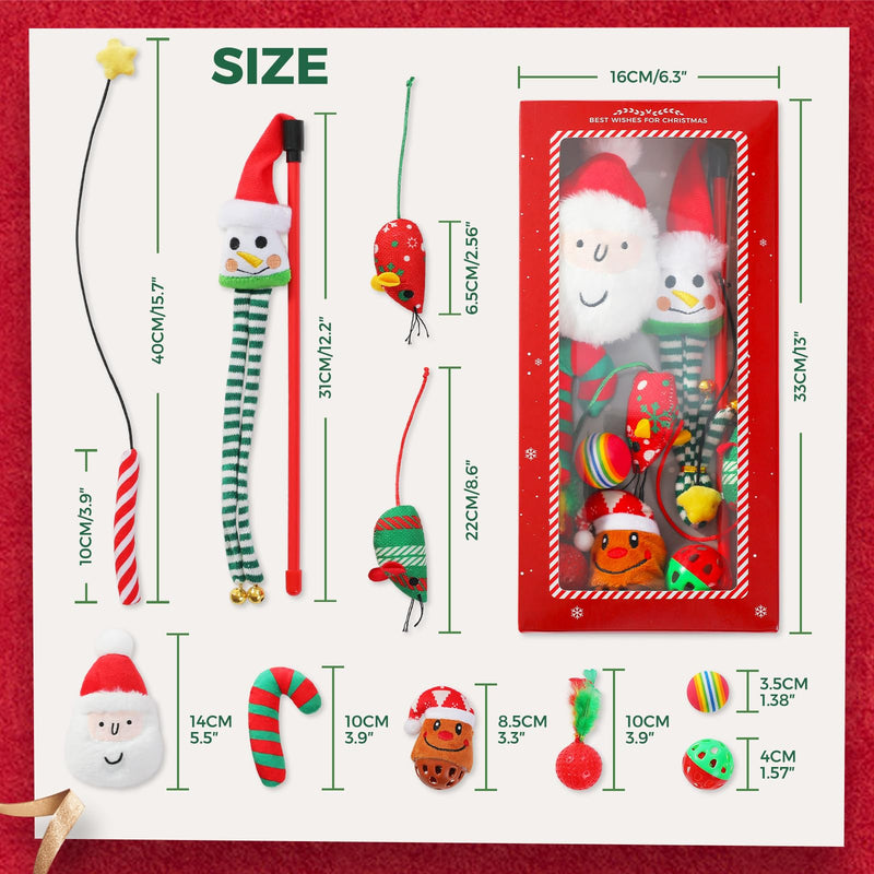 PETEPELA Christmas Cat Toys, 10 Pcs Cat Feather Mice Catnip Toys Set, Cat Gifts for Christmas, Interactive Cat Christmas Stocking Ball Toys, Crinkle Balls, Mice Toys for Indoor Cats & Kittens - BeesActive Australia