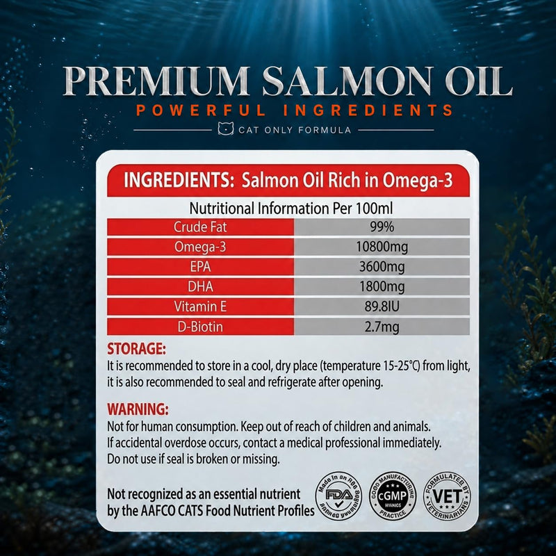 Omega 3 Fish Oil for Cats - Premium Food Grade Alaska Salmon Oil, Triglyceride Form with Vitamin E, D & Biotin - Skin Coat Joint Heart Immune Support, 8.5 FL OZ
