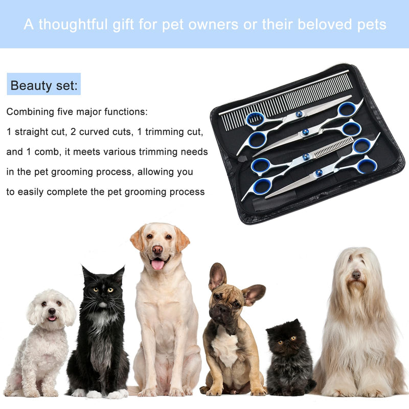 Gentpovth dog scissors set, professional 5-in-1 dog scissors, dog and cat safety grooming scissors, including thinning scissors, curved, straight scissors, grooming comb, for cats and other animals - BeesActive Australia