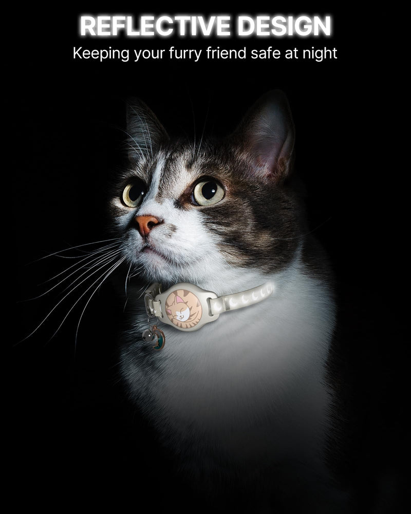 Cat Collar with Airtag Holder, Breakaway Airtag Cat Collar for Apple Air Tag with Luminous & Reflective Pattern, Waterproof GPS Cat Tracker Collars for Boy Girl Cats Kittens with Bell, Khaki (6-12") - BeesActive Australia