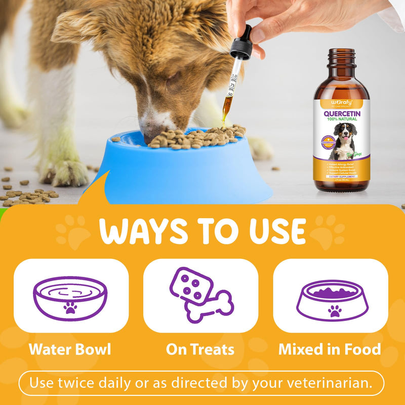 Quercetin for Dogs 60ml, Bacon Flavor Dog Antihistamine with Vitamin C for All Breeds & Sizes Dogs