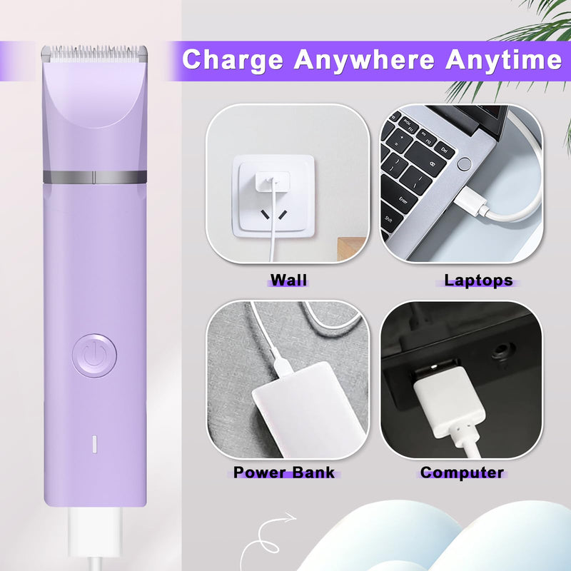 Veeconn Dog Grooming Clippers Kit-Electric Rechargeable Cat Trimmer Tools-Cordless Quiet Pet Nail Paw Grinder-4 in 1 Multifunctional Low Noise Shaver-Razor for feet Face Ears Toenail Eye Purple - BeesActive Australia