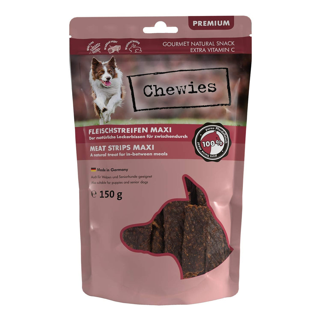 Chewies meat strips MAXI dog treats made from 100% horse meat - 150g - meat strips MAXI for dogs - dried horse chewing strips for dogs - sugar-free and grain-free - dried horse meat 150 g (pack of 1)