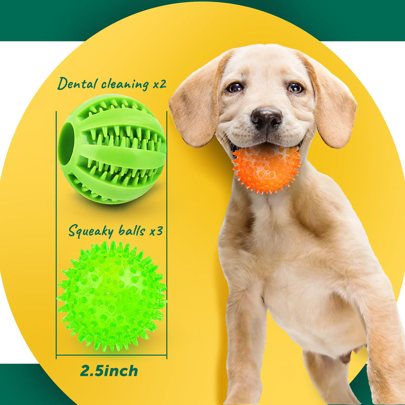 2 Different Functions Interactive Balls for Dogs 2.5” Squeaky Dog Balls Toys and Puppy Teething Chew Toy Balls for Small Dogs Dog Balls for Clean Teeth and Training （5Pcs） 5pcs - BeesActive Australia