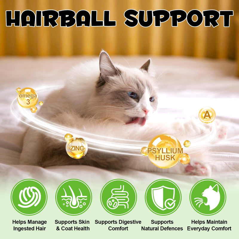 Cat Hairball Support Chews, Hairball Remedy for Cats, Supports Skin and Coat Care, Chicken Flavour (30 Chews)