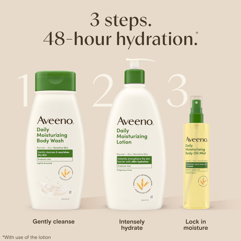 Aveeno Daily Moisturizing Body Oil Mist, Oat Oil & Jojoba Oil, 0.8 fl. oz | Nourishing Body Spray For Rough, Dry Sensitive Skin, For Smoother, More Even Skin, Paraben- & Silicone-Free