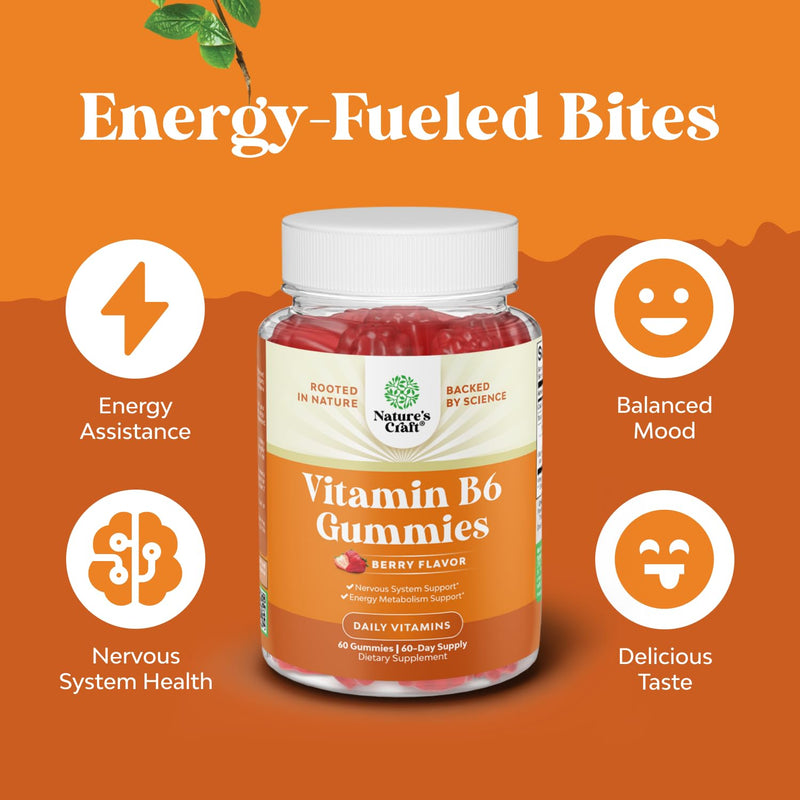 Potent Vitamin B6 Gummies for Adults - Vitamin B6 50mg Per Serving Gummy Vitamins for Women and Men for Immune Nerve and Mood Support - Vegan Kosher B6 Vitamins Gummies for Women and Men - 60 count 60 Count (Pack of 1)