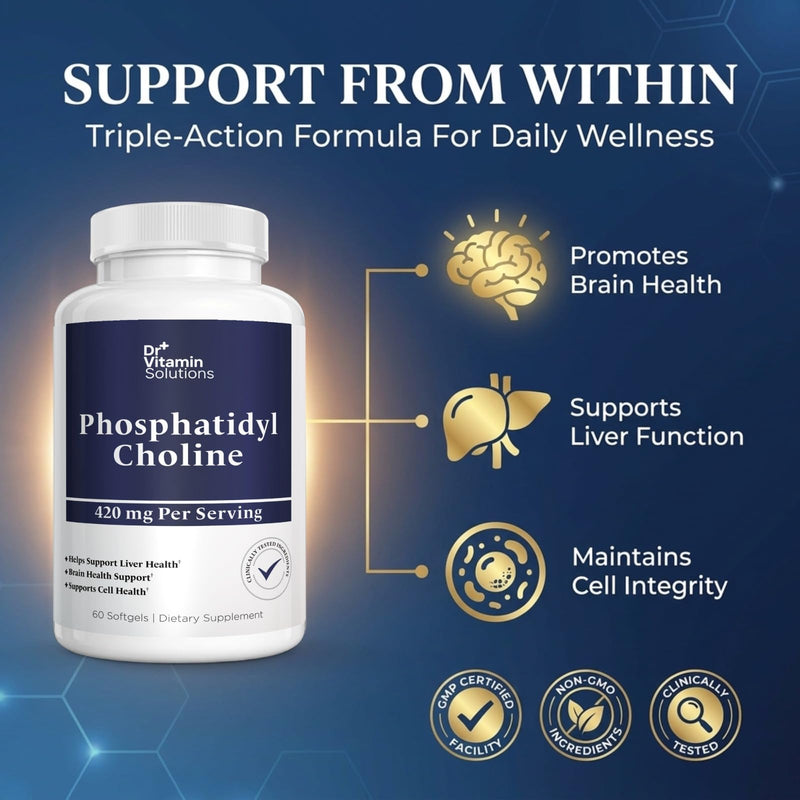 Phosphatidylcholine Choline Supplement 420mg - Liver, Brain & Cell Health | From Soy Lecithin, Phospholipid Complex, 60 Softgels - 30 Day Supply, Non-GMO, Easy to Swallow, Natural Choline Source