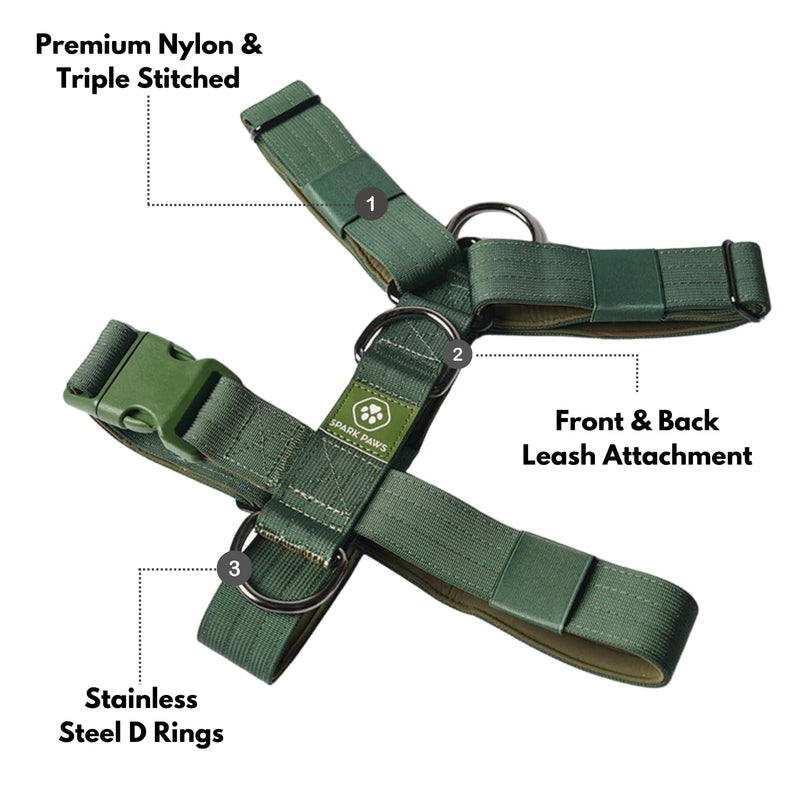 Spark Paws Large Dog No-Pull Harness, Halter Design with Front Clip, Durable and Heavy-Duty for Big and Strong Breeds - Solid Green – L L [36-68kg Green - BeesActive Australia