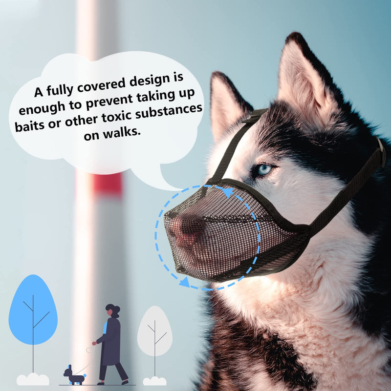 ILEPARK Dog Muzzle with Rounded Mesh, Breathable Muzzle for Small, Medium and Large Dogs, Prevents Eating, Biting and Chewing (L, Black) L - BeesActive Australia