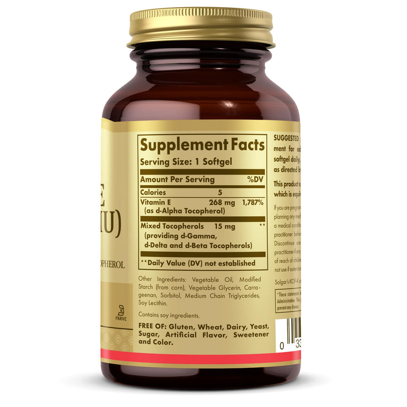 Solgar Vitamin E 268 mg (400 IU) - 100 Vegan Softgels - Naturally Sourced - Non-GMO, Gluten Free - 100 Servings
